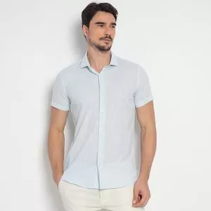 Camisa Slim Fit Em Fio Tinto<BR>- Azul Claro