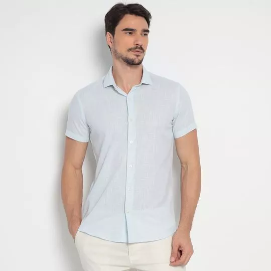 Camisa Slim Fit Em Fio Tinto- Azul Claro