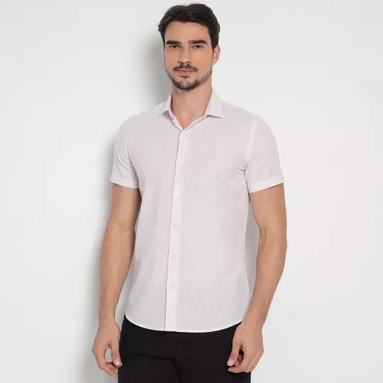 Camisa Slim Fit Em Fio Tinto- Rosa Claro