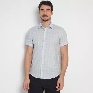 Camisa Slim Fit Em Fio Tinto<BR>- Azul & Preta