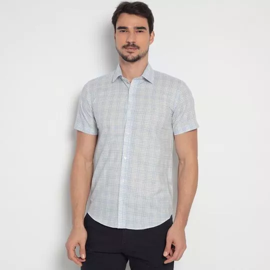 Camisa Slim Fit Em Fio Tinto- Azul & Preta