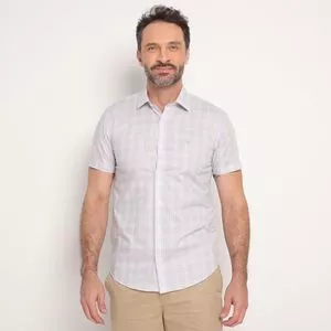 Camisa Slim Fit Em Fio Tinto<BR>- Lilás & Branca