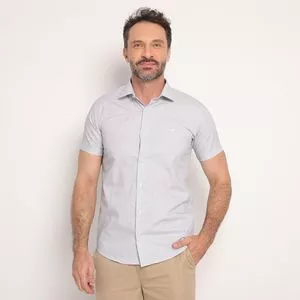 Camisa Slim Fit Listrada<BR>- Branca & Azul