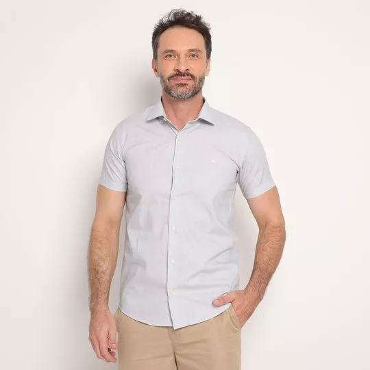 Camisa Slim Fit Listrada- Branca & Azul