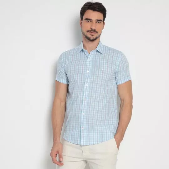 Camisa Slim Fit Xadrez- Azul Claro & Azul