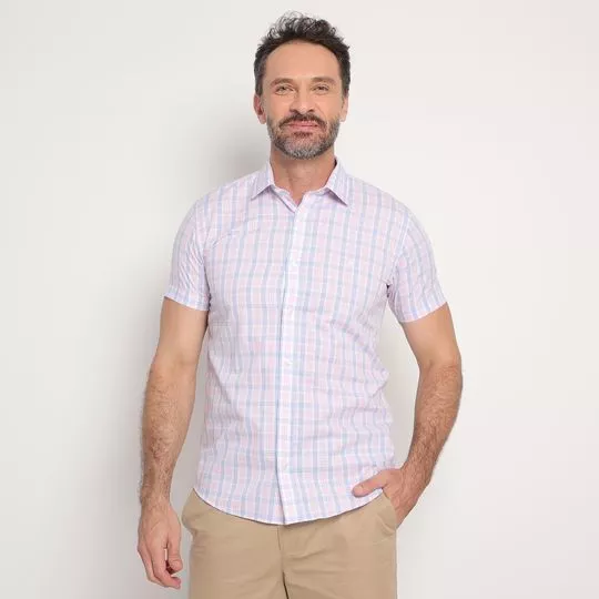 Camisa Slim Fit Em Fio Tinto- Rosa & Azul