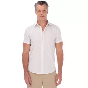 Camisa Slim Fit Listrada<BR>- Branca & Verde