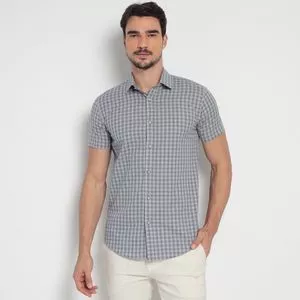 Camisa Slim Fit Xadrez<BR>- Azul & Azul Escuro