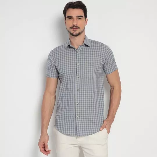 Camisa Slim Fit Xadrez- Azul & Azul Escuro