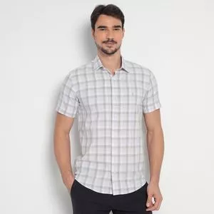 Camisa Slim Fit Xadrez<BR>- Lilás & Cinza Escuro