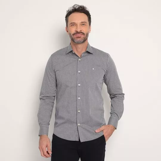 Camisa Slim Fit Xadrez- Preta & Branca