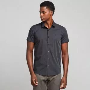 Camisa Slim Fit Listrada<BR>- Preta