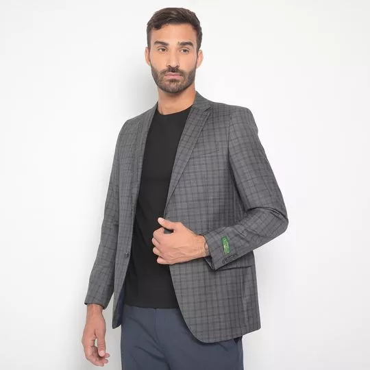 Blazer Xadrez Com Recortes- Cinza Escuro