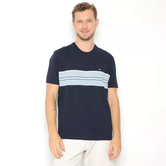 Camiseta Com Listras-  Azul Marinho & Azul Claro- Highstill