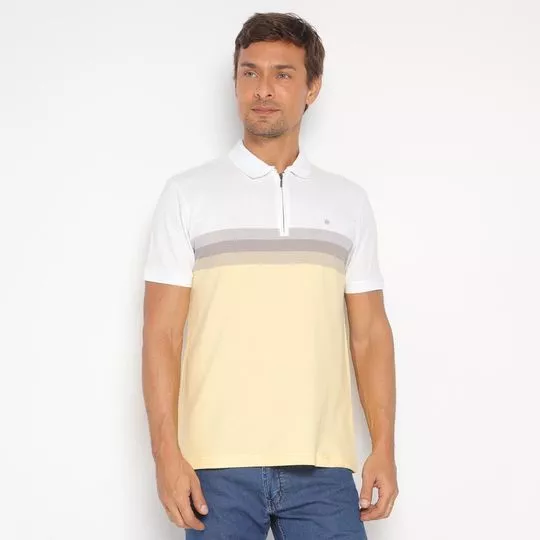 Polo Slim Highstil®- Amarelo Claro & Branca- Highstil