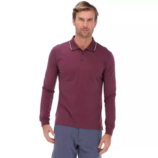 Polo Slim Fit Com Bordado- Vermelho Escuro & Branca