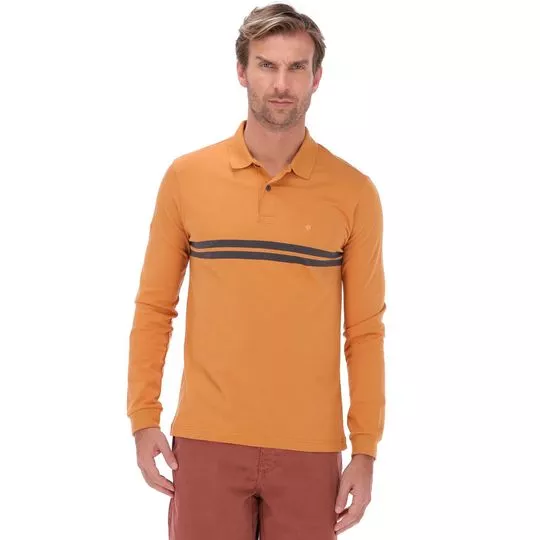 Polo Slim Fit Listras- Laranja & Azul Marinho