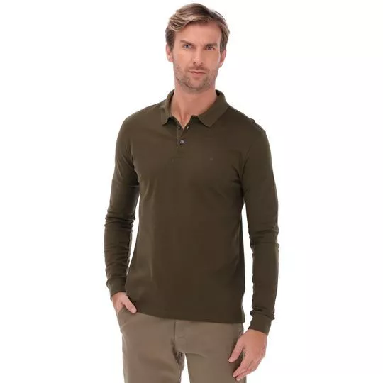 Polo Slim Fit Com Bordado- Verde Escuro