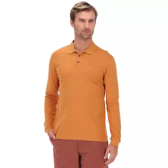 Polo Slim Fit Com Bordado- Laranja