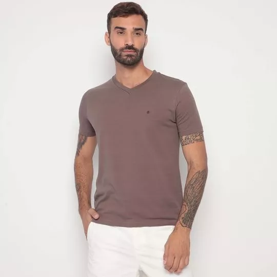 Camiseta Com Bordado- Taupe