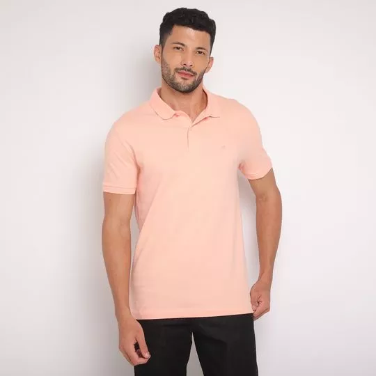 Polo Slim Com Bordado- Laranja Claro