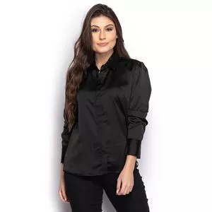 Camisa Classic Fit Acetinada<BR>- Preta