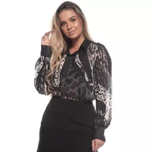 Blusa Animal Print<BR>- Preta & Off White