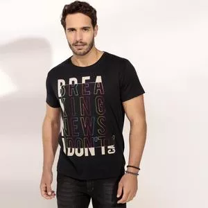 Camiseta Com Inscrições<BR>- Preta & Bege Claro