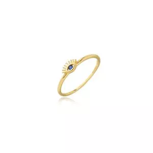 Anel Banhado A Ouro Com Zircônia<BR>- Dourado & Azul