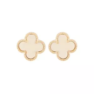 Par De Brincos Banhado A Ouro Com Pedraria<BR>- Dourado & Off White<BR>- Ø1cm