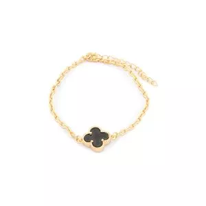 Pulseira Banhada A Ouro 18k Com Pedra<BR>- Dourada & Preta<BR>- 18cm