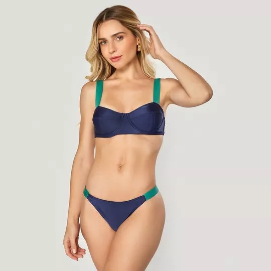 Biquíni Top Com Tanga- Azul Marinho & Verde- Brazil Del Mar