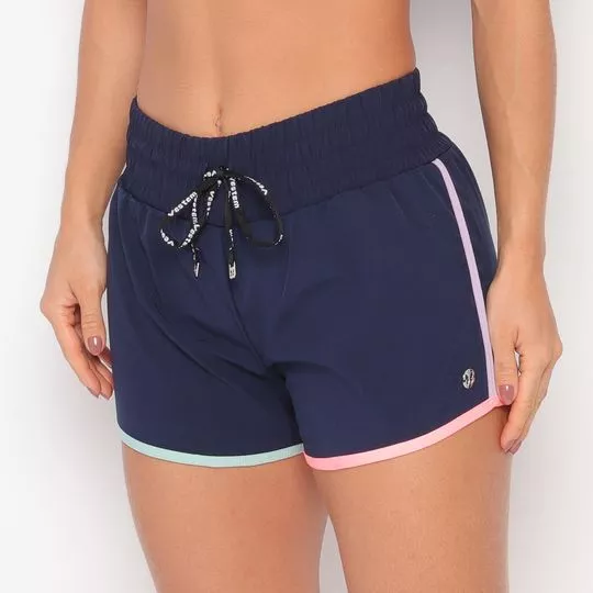 Short Com Recortes- Azul Marinho & Rosa