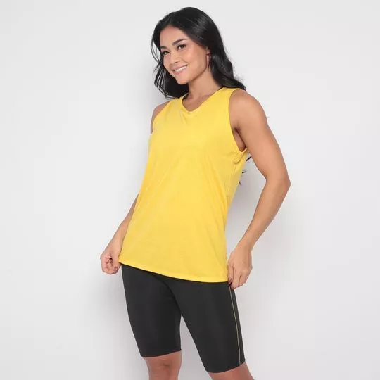 Conjunto De Top, Regata & Bermuda- Preto & Amarelo- Verbo Fitness