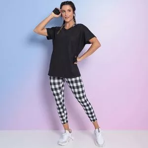 Conjunto De Camiseta, Legging & Top<BR>- Preto & Branco<BR>- Verbo Fitness