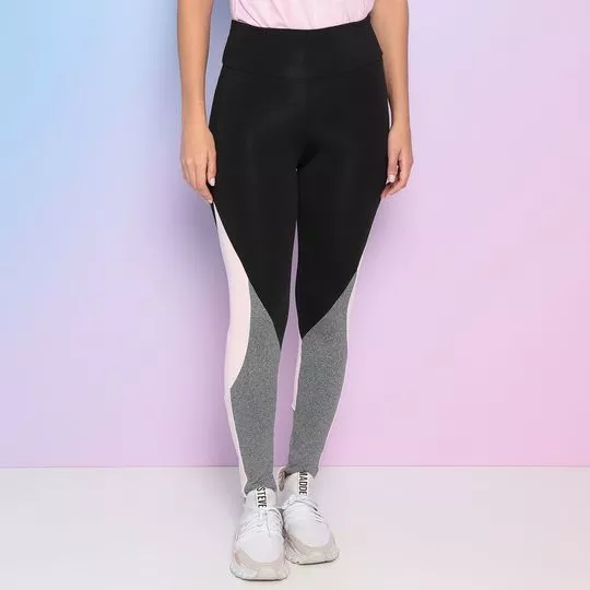 Legging Com Recortes- Preta & Cinza- Verbo Fitness