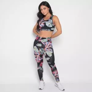 Conjunto De Top & Legging Folhagens<BR>- Preto & Vermelho<BR>- Verbo Fitness