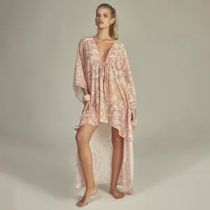 Kaftan Curto Abstrato<BR>- Off White & Laranja<BR>- Empress Brasil