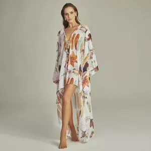 Kaftan Curto Abstrato<BR>- Off White & Laranja<BR>- Empress Brasil