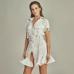 Vestido Curto Com Babados<BR>- Off White<BR>- Empress Brasil