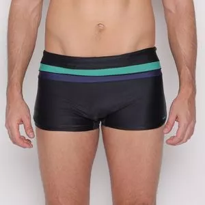 Sunga Boxer Com Listras<BR>- Preta & Azul Turquesa<BR>- Rygy