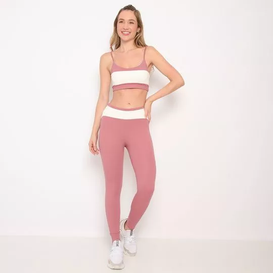 Conjunto De Top & Legging Com Recortes- Rosa & Off White- Patra