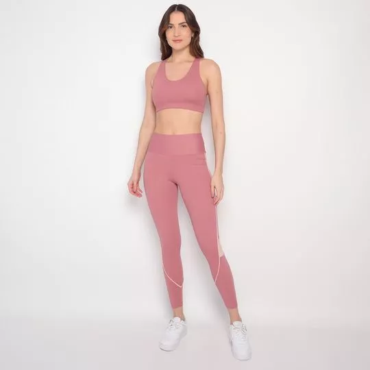 Conjunto De Top & Legging Com Recortes- Rosê & Rosa Claro- Patra