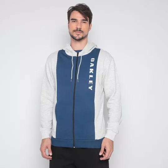 Jaqueta Em Moletom Collegiate Pullover- Cinza Claro & Azul Escuro