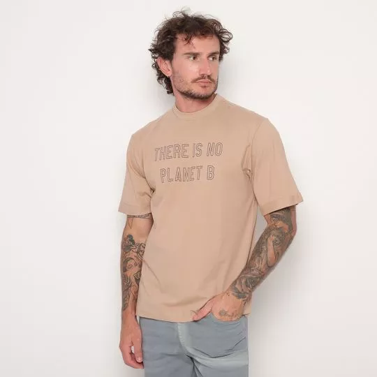 Camiseta Com Inscrição- Bege