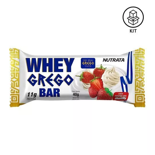 Whey Grego Bar- Morango Com Chantilly- 12 Unidades- Nutrata