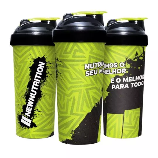 Coqueteleira Com Inscrições- Verde & Preta- 600ml- New Nutrition