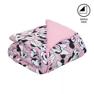 Edredom Minnie® Dupla Face Solteiro<BR>- Rosa & Preto<BR>- 150x220cm<BR>- Portallar