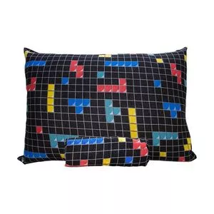 Jogo De Cama Simples Tetris® Solteiro<BR>- Preto & Vermelho<BR>- 2Pçs<BR>- Portallar