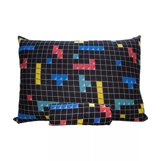 Jogo De Cama Simples Tetris® Solteiro- Preto & Vermelho- 2Pçs- Portallar